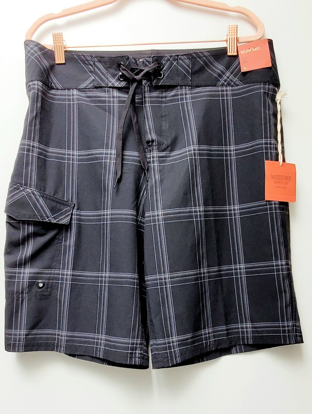 Mossimo Supply&Co Gray Black  Plaid Cargo Board Shorts Size 34 New